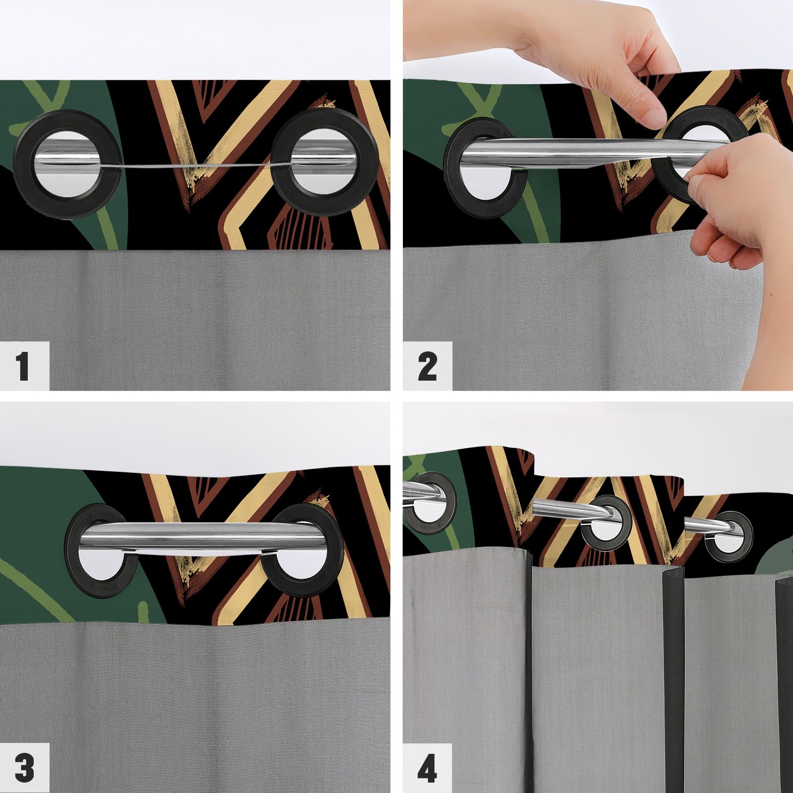 Mitovilla No Hooks Needed Boho Floral Shower Curtain Set With Snap-In Liner, Modern Abstract Heavy Duty Fabric Cloth Shower Curt